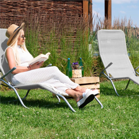 Sezlong pliabil Zero Gravity cu sezut din textilene, capacitate 120 kg, 60x185x96 cm, gri deschis [16]