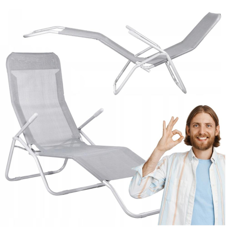 Sezlong pliabil Zero Gravity cu sezut din textilene, capacitate 120 kg, 60x185x96 cm, gri deschis [4]