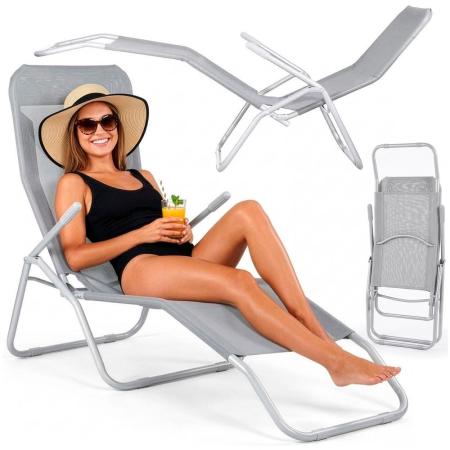 Sezlong pliabil Zero Gravity cu sezut din textilene, capacitate 120 kg, 60x185x96 cm, gri deschis [26]
