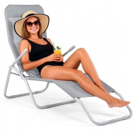 Sezlong pliabil Zero Gravity cu sezut din textilene, capacitate 120 kg, 60x185x96 cm, gri deschis [22]