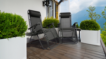 Sezlong pliant cu suport pahar, buzunar si perna, textilene, maxim 120 kg, 65x90x110 cm, negru [9]