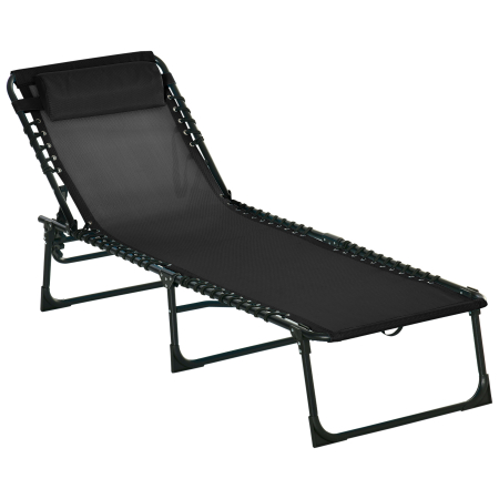 Mobilier gradina si terasa -  Sezlong Portabil din Otel si Tesatura tip Plasa Respirabila cu Spatar Rabatabil in 4 Pozitii, 189x58x30 cm, Negru