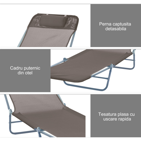  sezlong reglabil, 182x56x28cm, culoare cafea [4]