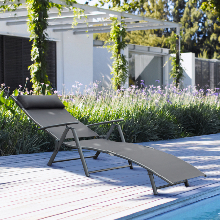  Sezlong Relax Pliabil Schelet in Metal 137x63.5x100.5cm Gri [1]