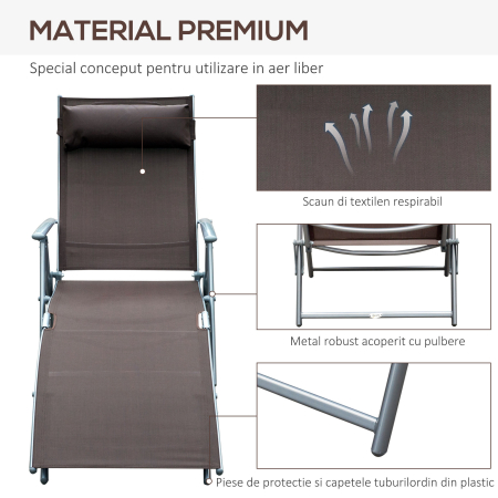  Sezlong Relax Rabatabil Pliabil Schelet in Metal 137x63.5x100.5cm Maro [6]