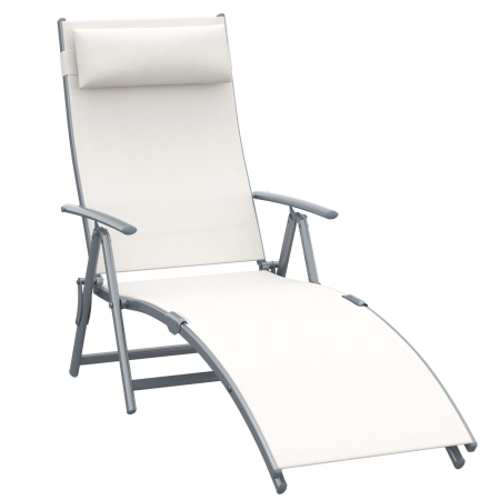 Gradina & balcon -  Sezlong Scaun de Gradina Pliabil Spatar Reglabil, Crem Argintiu