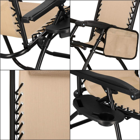 Sezlong scaun pliant plaja sau gradina, Siesta, gravitatie zero, cu tetiera, 175x67x110 cm, bej [5]