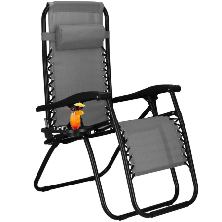 Sezlong scaun pliant plaja sau gradina, Siesta, gravitatie zero, cu tetiera, 175x67x110 cm, gri [10]