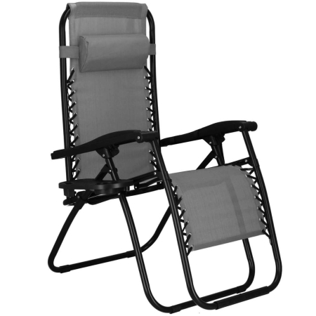 Mobilier gradina si terasa - Sezlong scaun pliant plaja sau gradina, Siesta, gravitatie zero, cu tetiera, 175x67x110 cm, gri