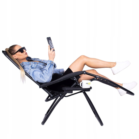 Sezlong scaun pliant plaja sau gradina, Siesta, gravitatie zero, cu tetiera, 175x67x110 cm, negru [1]