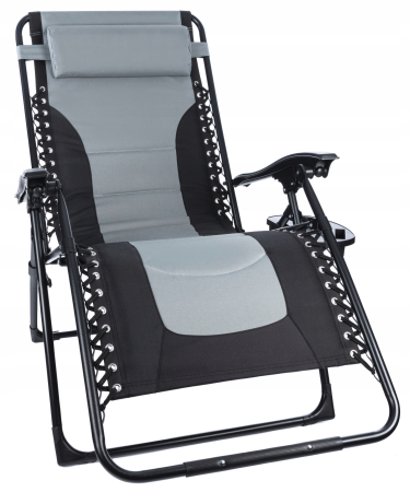 Sezlong scaun pliant plaja sau gradina, Siesta, gravitatie zero, cu tetiera, 175x75x110 cm, negri gri [4]