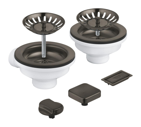 Instalatii sanitare - Sifon chiuveta bucatarie Grohe 40998AL0, universal, preplin, pentru 2 cuve, ornament butoane, mat, grafit