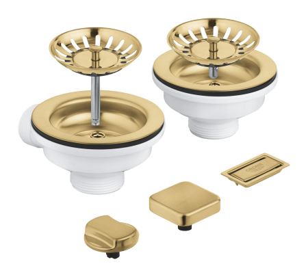 Instalatii sanitare, termice & climatizare - Sifon chiuveta bucatarie Grohe 40998GN0, universal, preplin, pentru 2 cuve, ornament butoane, mat, auriu