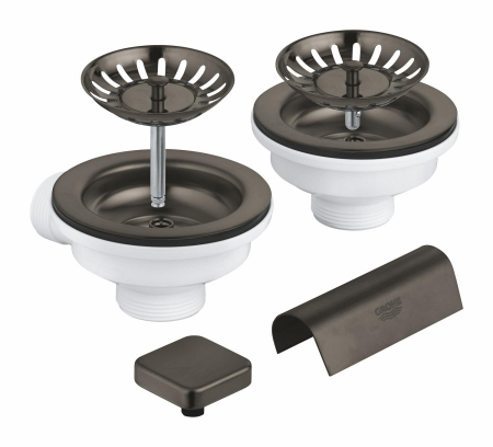 Instalatii sanitare - Sifon chiuveta bucatarie Grohe 40999AL0, universal, ornament buton, pentru 2 cuve, mat, grafit