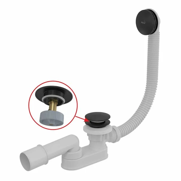 Instalatii sanitare - Sifon cu preaplin Alca A507BLACK click clack negru-mat