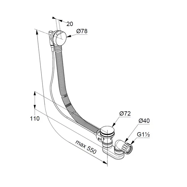 Sifon cu preaplin pentru cada Kludi Rotexa 2000 crom [1]