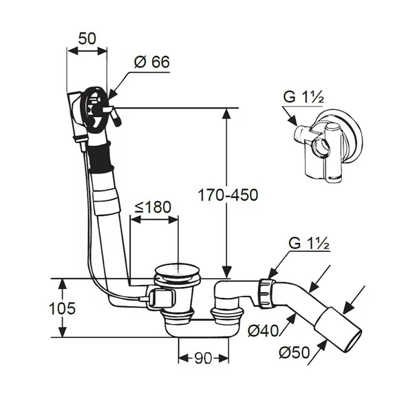 Sifon cu preaplin pentru cada Kludi Rotexa Multi crom cu umplere [1]