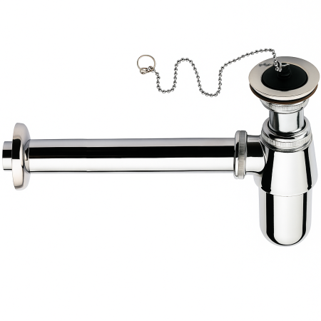 Scurgeri, sifoane, racorduri sanitare - Sifon lavoar metalic Remer Rubinetterie 973Z114, racord 1"1/4, lungime 250 mm, alama si zamac cromat