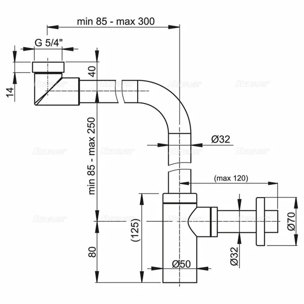 Sifon lavoar pentru economie spatiu Alca A403 DN32 metalic [1]