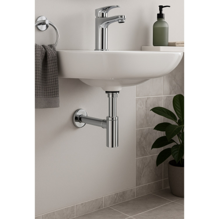 Scurgeri, sifoane, racorduri sanitare - Sifon lavoar Remer Rubinetterie Minutery 958L, design cilindric, diametru 32 mm, G 1 1/4, alama cromata