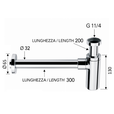 Sifon lavoar Remer Rubinetterie Minutery 958L, design cilindric, diametru 32 mm, G 1 1/4, alama cromata [3]