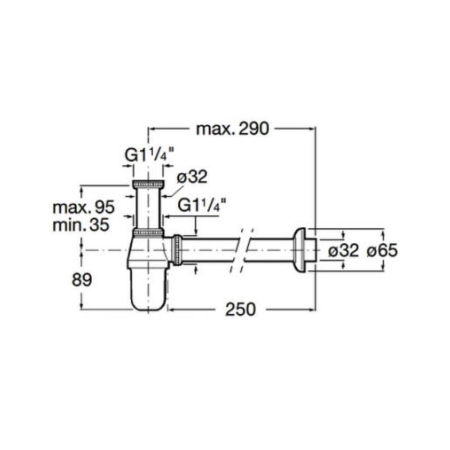 Sifon lavoar Roca A506401614, 255 mm, 215 mm, 1 1/4 conexiune lavoar, 35 diametru, 32 mm conexiune perete, Crom [1]