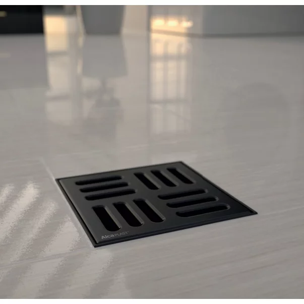 Sifon pardoseala Alca 105 x 105/50 cu iesire laterala si inaltator APV31 negru mat [2]