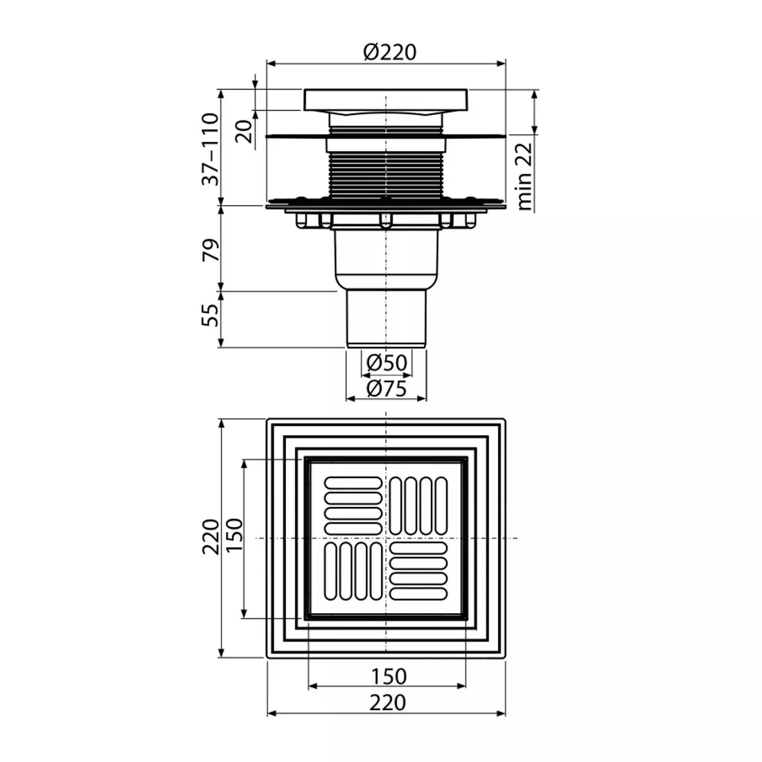 Sifon podea AlcaDrain Simple, incastrat, 105 mm, evacuare verticala, crom, APV4444 [2]