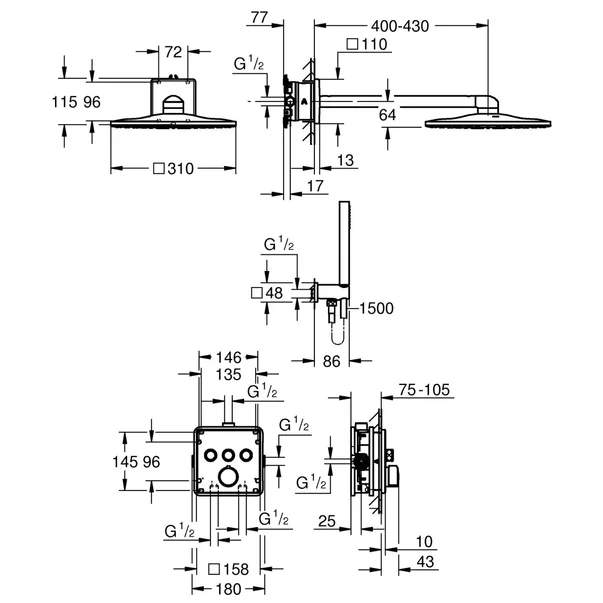 Sistem de dus cu termostat Grohe Grohtherm SmartControl Rainshower SmartActive 310 Cube [4]