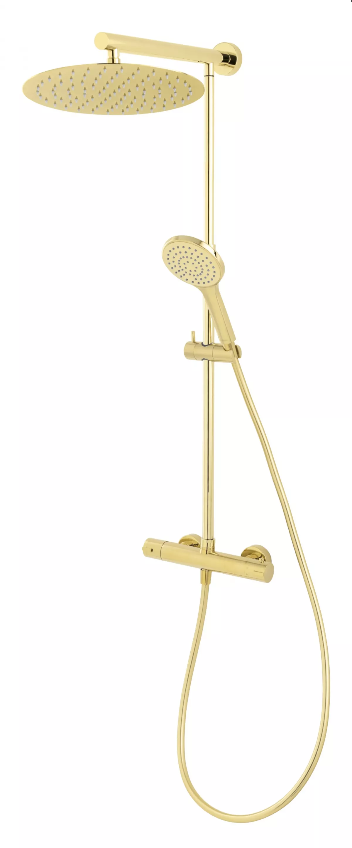 Seturi de dus - Sistem de dus FDesign Anima FD5-ANA-7U-55, 1/2'', aparent, termostat, 300 mm, 1 pulverizare, anti-calcar, lucios, auriu