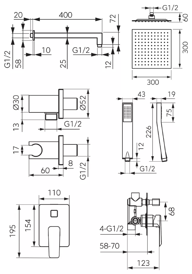 Sistem de dus FDesign Brina, incastrat, 300 mm, 1 functie, crom, FD1-BRN-7PSET1-11 [1]