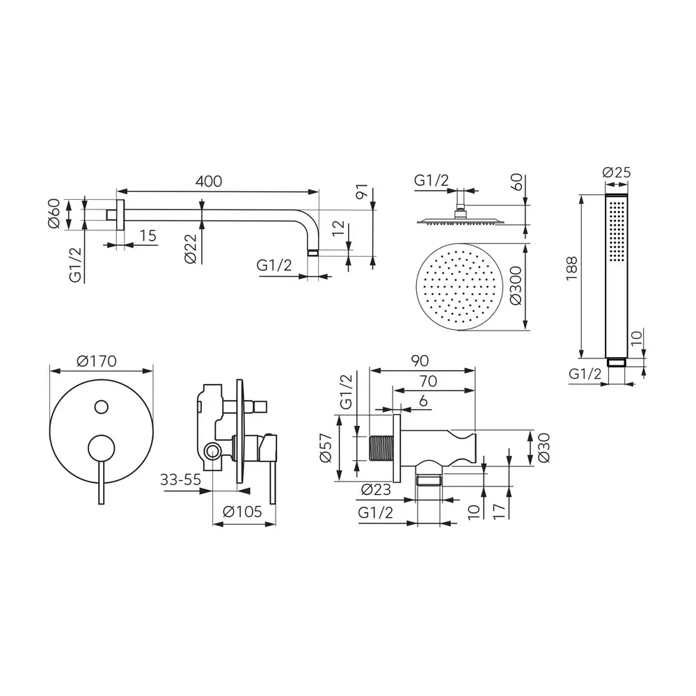 Sistem de dus Fdesign Flusso, incastrat, 300 mm, 1 functie, lucios, auriu, FD1-FLS-7PSET1-55 [1]