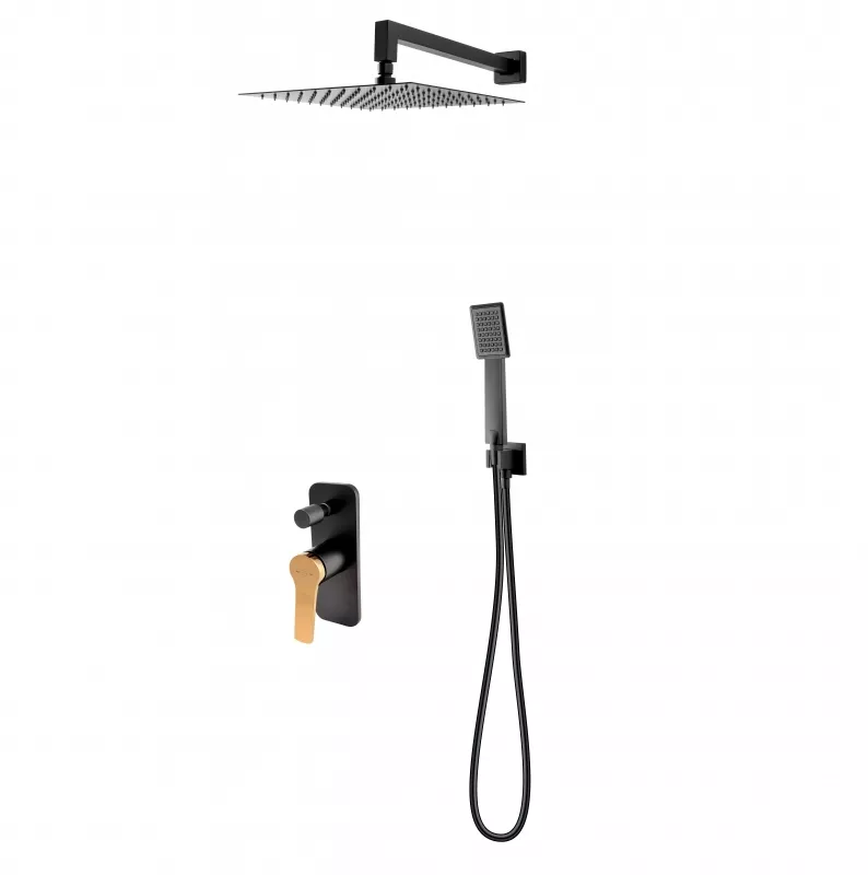 Seturi de dus - Sistem de dus FDesign Seppia FD1-SPA-7PSET-25, 1/2'', incastrat, 300 mm, 1 pulverizare, anti-calcar, mat, negru / cupru