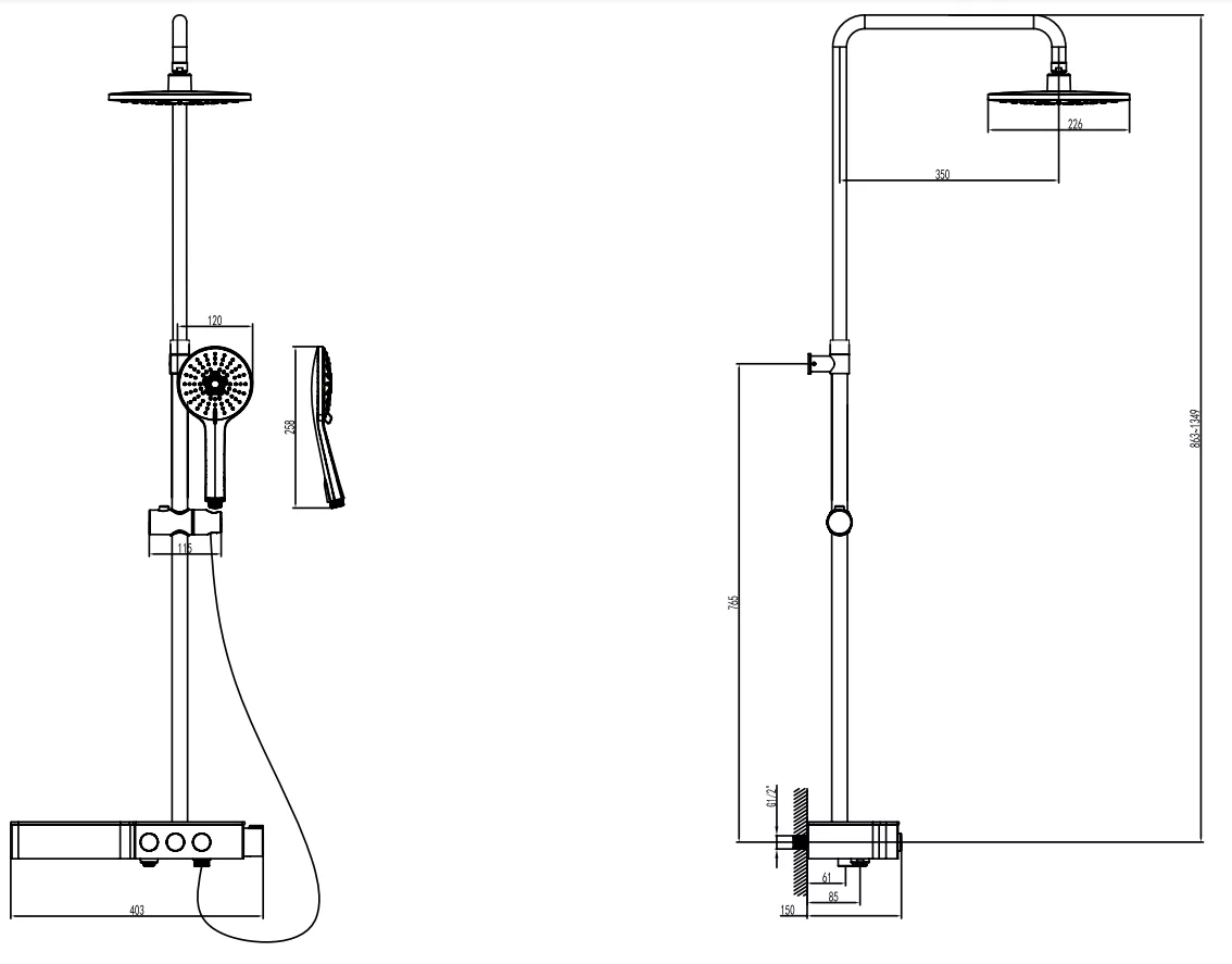 Sistem de dus FDesign Tempra FD5-TMP-7U-13, 1/2'', aparent, 230 mm, 1 pulverizare, anti-calcar, crom [2]