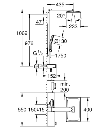 Sistem de dus Grohe 100962DL00 SPA Aqua Pure, termostat, palarie dus 400 mm, 3 functii para dus, cupru mat [5]