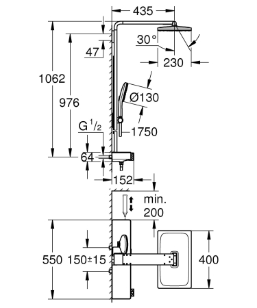 Sistem de dus Grohe 100962GN00 SPA Aqua Pure, termostat, palarie dus 400 mm, 3 functii para dus, auriu mat [5]