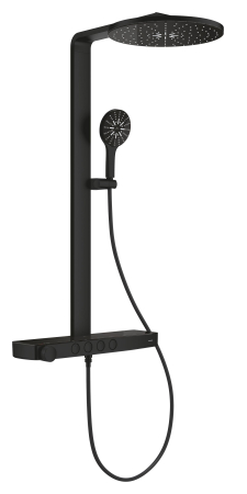 Baie - Sistem de dus Grohe 101680KF00 SPA Aqua Pure, termostat, palarie dus 360 mm, 3 functii para dus, negru mat