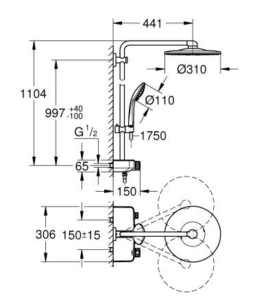 Sistem de dus Grohe 26507DL0, Euphoria SmartControl 310, termostat, 310 mm, aparent, mat, cupru [1]