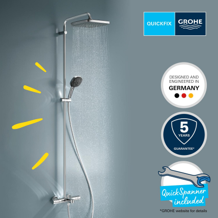 Sistem de dus Grohe 26984001, 250 mm, 1 bar, 110 mm, 1.75 m, 1588 mm, 412 mm, 1 functii palarie dus, Crom [8]