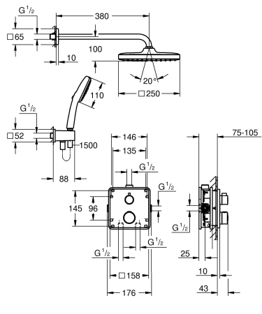 Sistem de dus Grohe 34871000, Grohtherm, tip incastrare incastrat, pentru dus, pentru un dus confortabil zilnic, crom [5]
