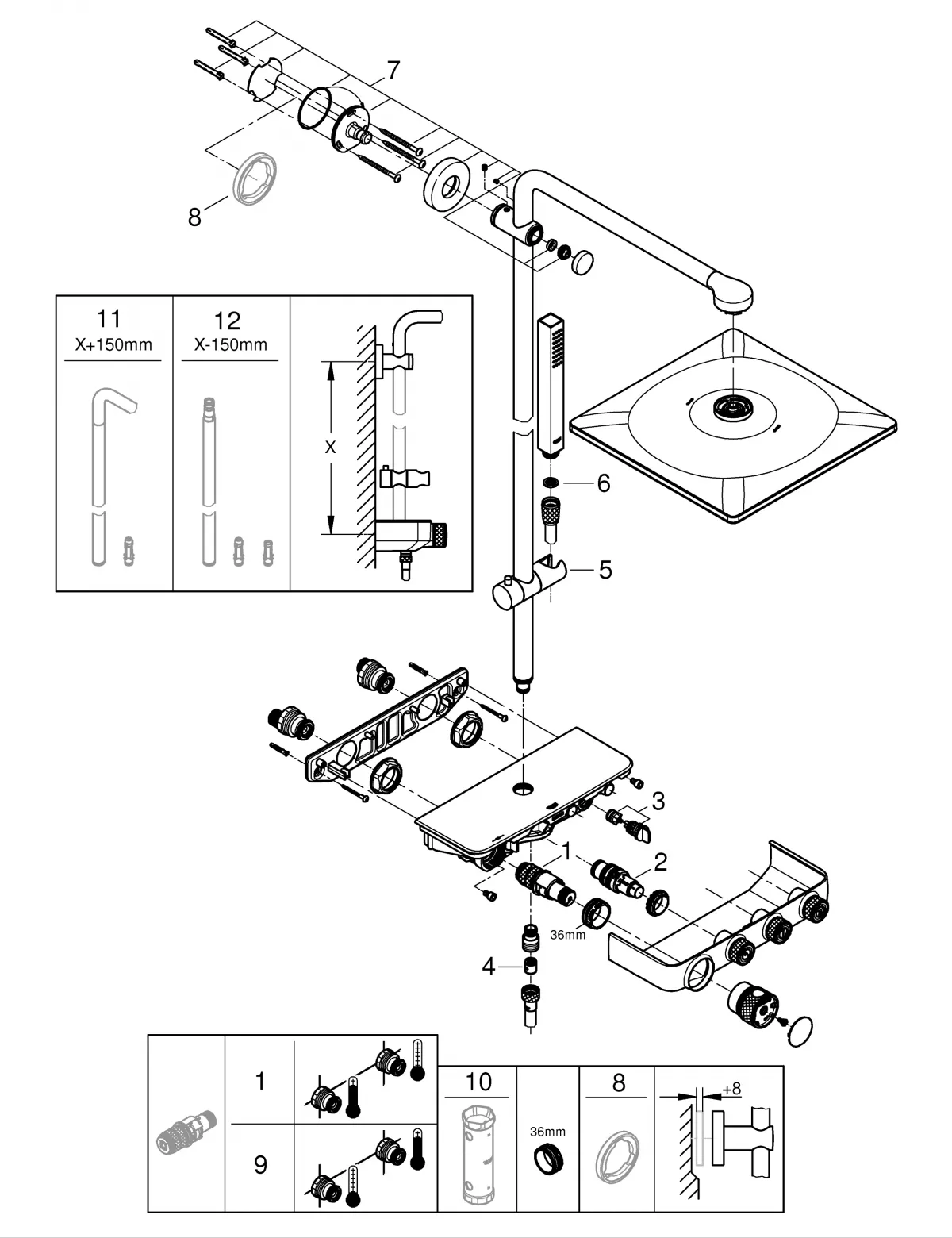 Sistem de dus Grohe Euphoria SmartControl 310, termostat, 310 mm, aparent, 3 functii, crom, 26508LS0 [8]