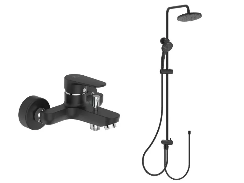 Seturi de dus - Sistem de dus Ideal Standard Cerafine BC499U4, 1/2'', aparent, pipa cada, 200 mm, 1 pulverizare, anti-calcar, mat, negru