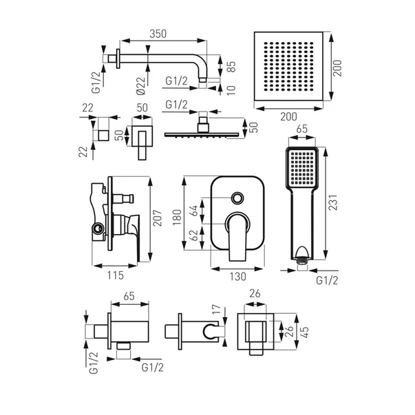 Sistem de dus incastrat Ferro Square crom [1]