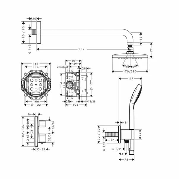 Sistem de dus incastrat Hansgrohe Croma E 280 Ecostat E crom lucios [2]