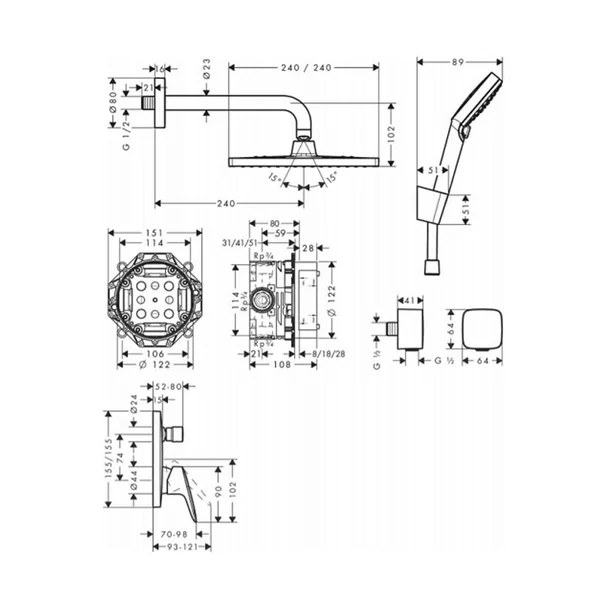 Sistem de dus incastrat Hansgrohe Crometta E 240 crom lucios [2]