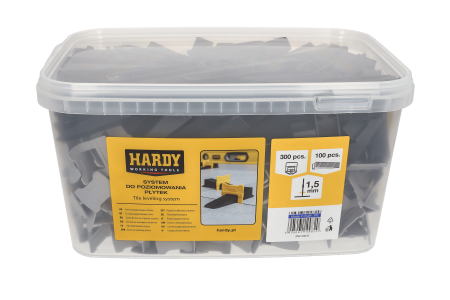 Sistem de nivelare a placilor Hardy, chit de 1,5 mm, grosime 3-16 mm, 300 cleme + 100 pene intr-o galeata [1]