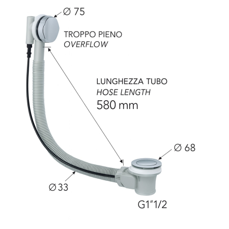Sistem de scurgere cada Remer Rubinetterie Minutery 96P, pop-up, plastic rezistent PP, G1”1/2, diametru scurgere 68mm, argintiu [1]