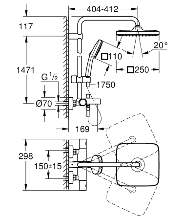 Sistem dus Grohe 269842431, 250 mm, 1 bar, 110 mm, 1.75 m, 1588 mm, 412 mm, 1 functii palarie dus, Negru [11]