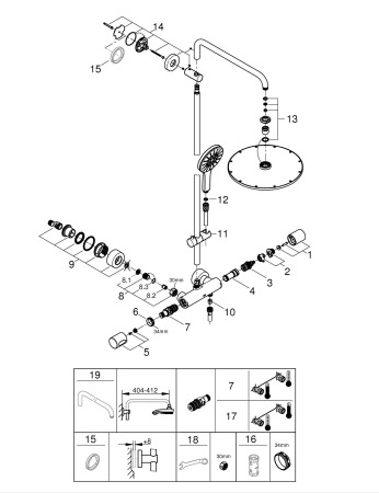Sistem dus Grohe 27968001, 310 mm, 1 bar, 130 mm, 1.75 m, 1118 mm, 472 mm, 1 functii palarie dus, Crom [2]