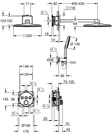 Sistem dus Grohe 34863DA0, SmartControl 310, incastrat, termostat, 310 mm, 2 functii, lucios, cupru [4]